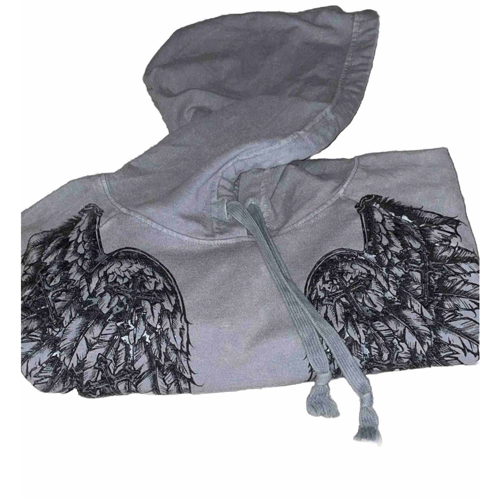 Vintage  Affliction Angel Wings Women Grey Crop Hoodie Size  Medium
